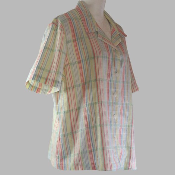 Alfred Dunner Multi-Colored Plaid Short-Sleeve Button-Up Shirt Size 18 (C967) - Picture 3 of 6